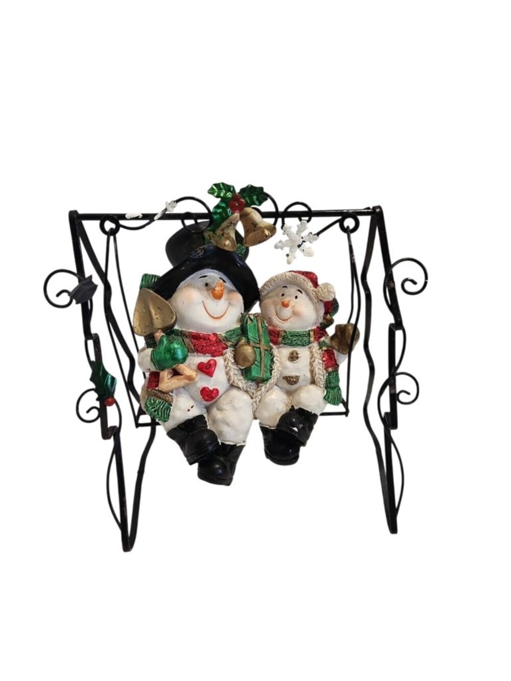 Metal Snowman Couple On Swing Festive Christmas Decoration With Metal Frame